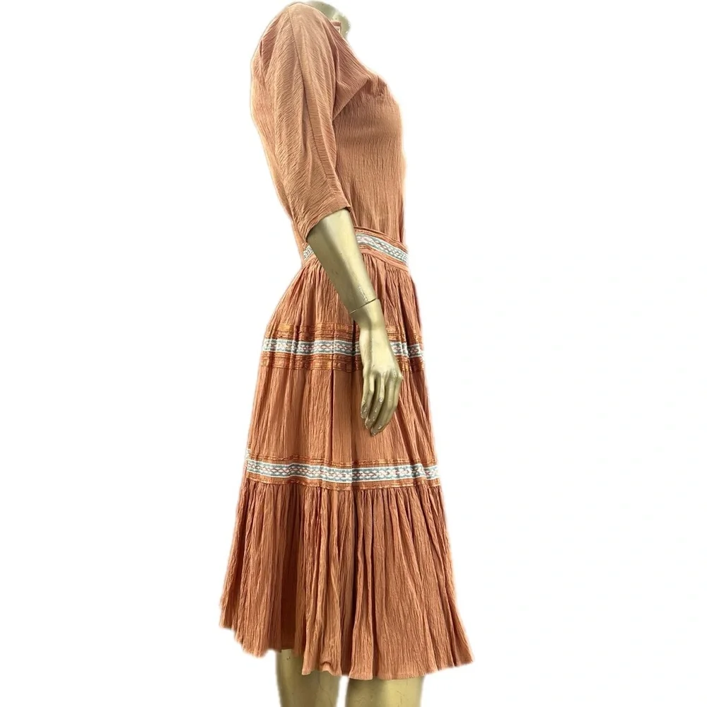 VINTAFE GEORGIE OF ARIZONA GAUZE & COPPER METALLIC PATIO DRESS 2-PIECE SKIRT SET